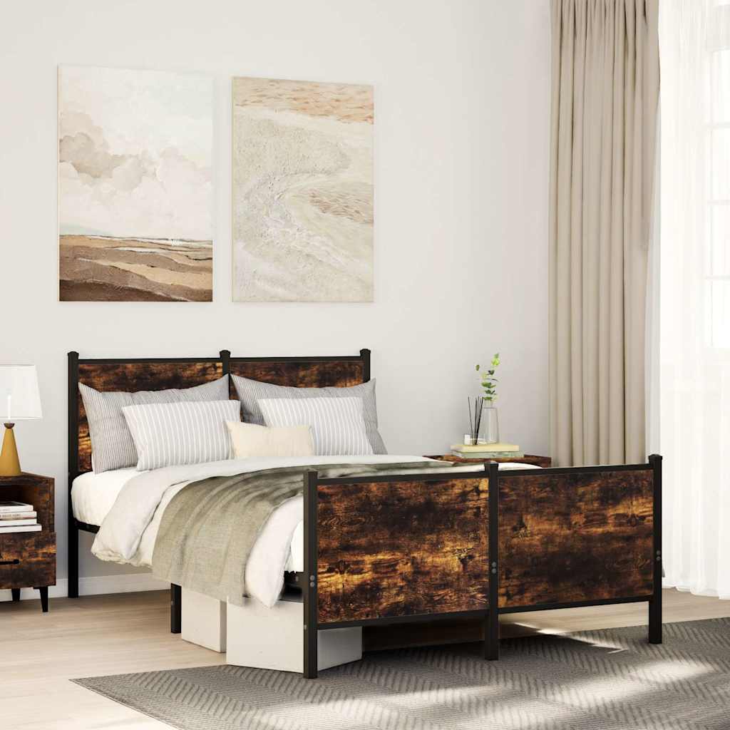 Bedframe zonder matras metaal gerookt eikenkleurig 120x190 cm is nu te koop bij PeponiXL, paradijselijk wonen!