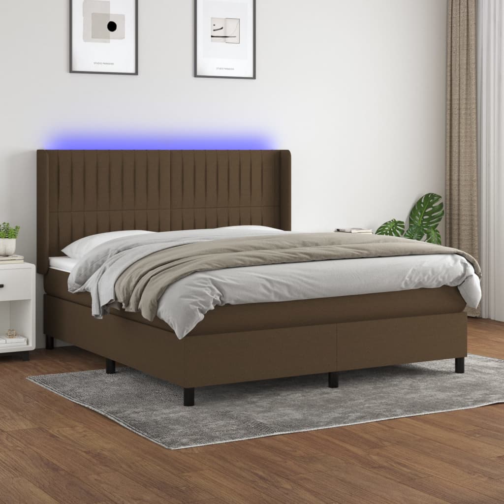 Boxspring met matras en LED stof donkerbruin 160x200 cm is nu te koop bij PeponiXL, paradijselijk wonen!
