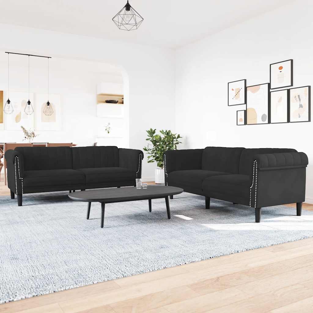 2-delige Loungeset fluweel zwart is nu te koop bij PeponiXL, paradijselijk wonen!
