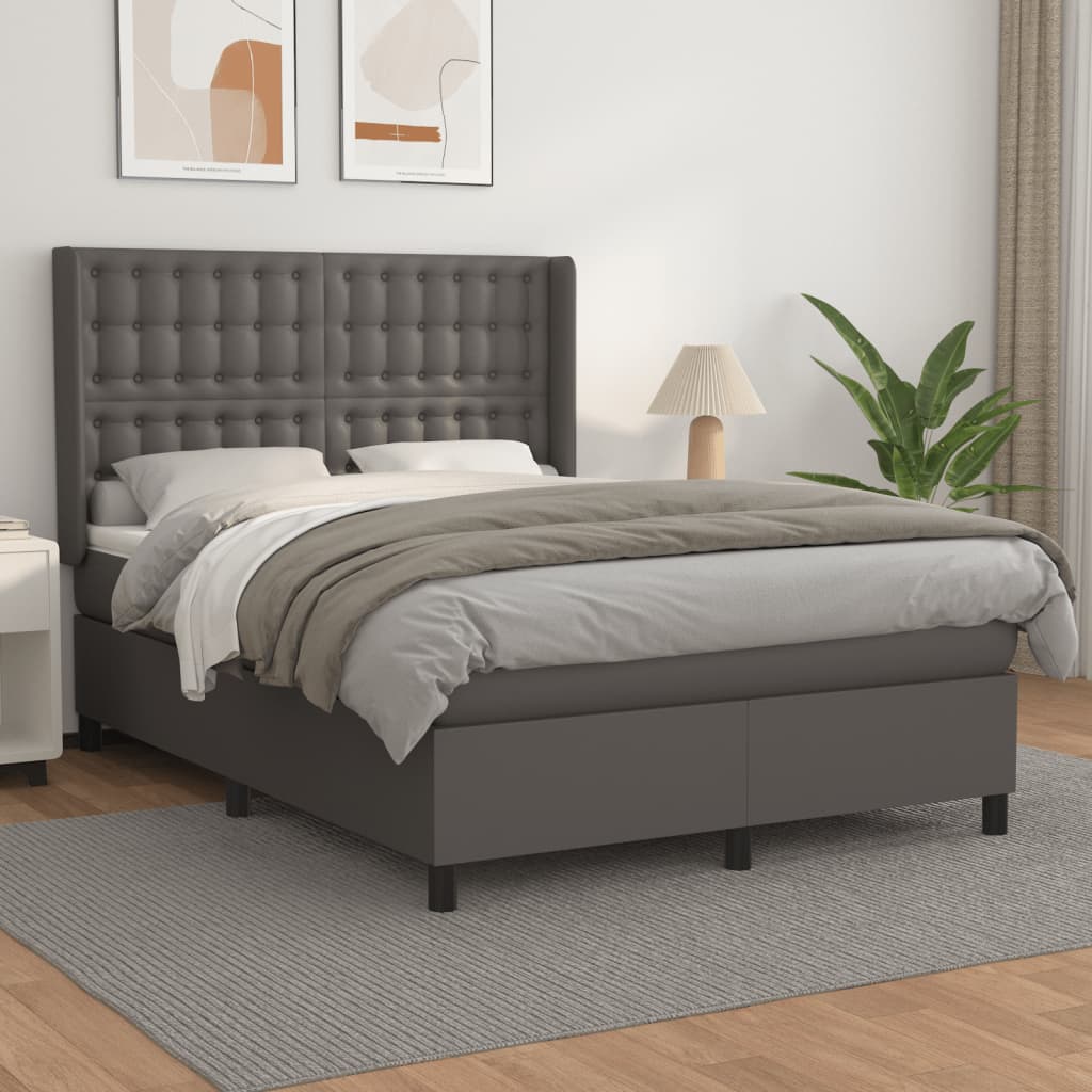 Boxspring met matras kunstleer grijs 140x200 cm is nu te koop bij PeponiXL, paradijselijk wonen!