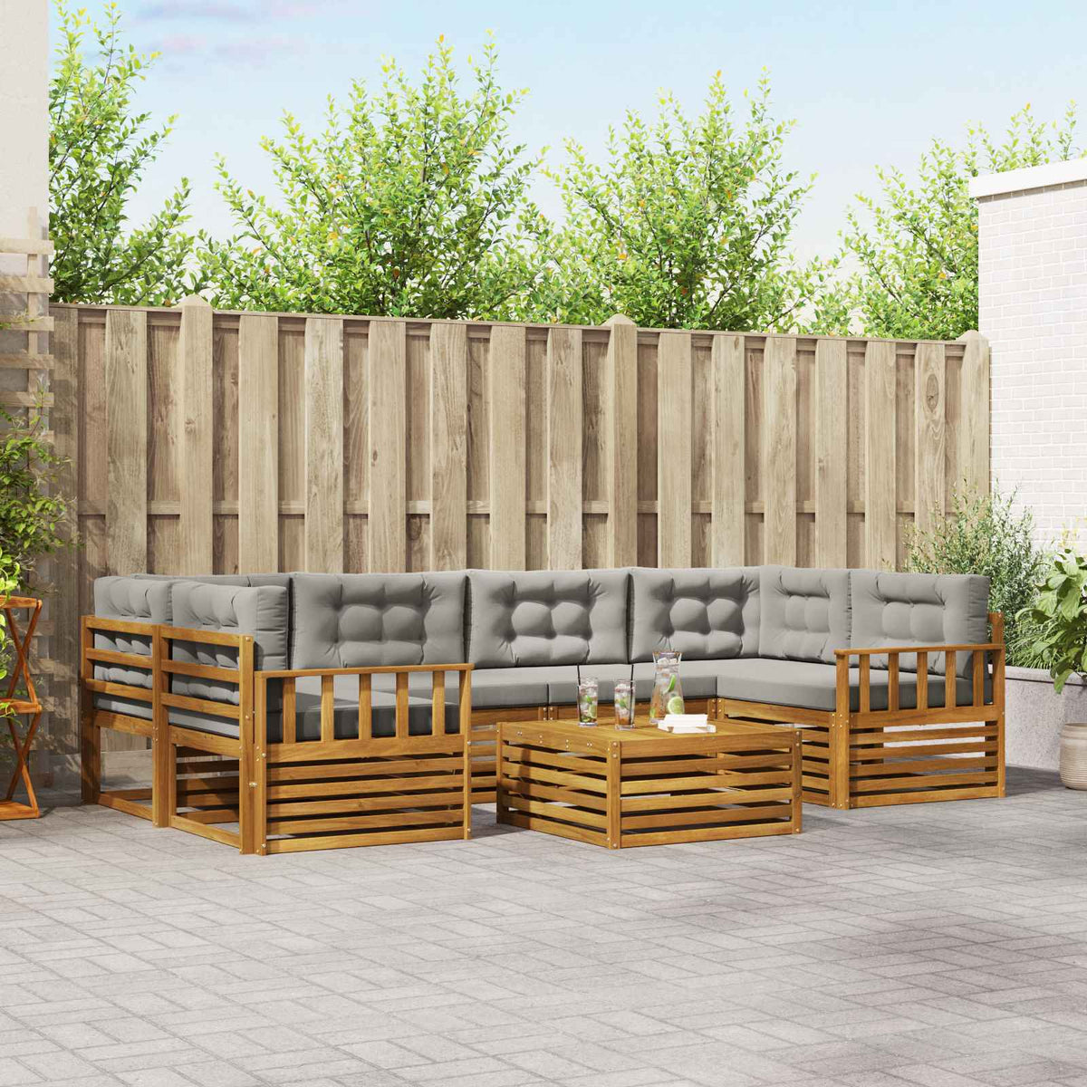 Buiten bankenset met kussen 7 pcs Natuurlijk en Lichtgrijs is nu te koop bij PeponiXL, paradijselijk wonen!