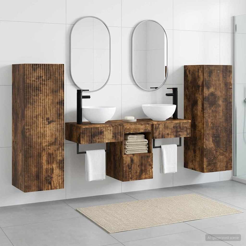 Badkamermeubelset 5 st Gerookt eiken 33 x 34,5 x 100 cm is nu te koop bij PeponiXL, paradijselijk wonen!