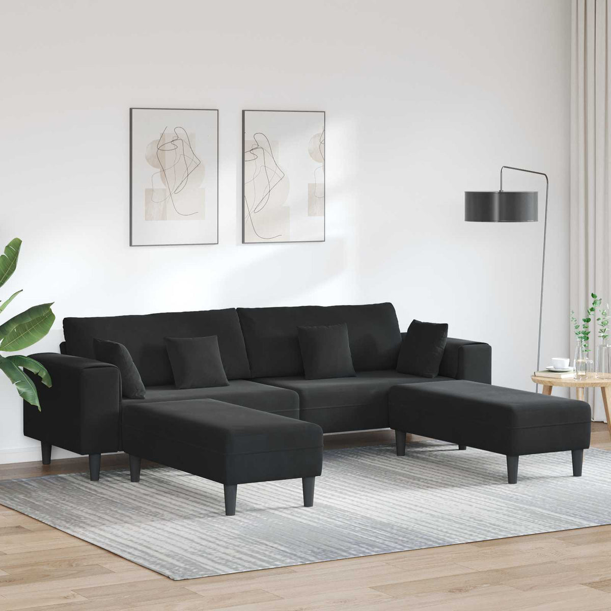 Bank 3 pcs Zwart 250 x 188 x 76 cm Fluweel is nu te koop bij PeponiXL, paradijselijk wonen!