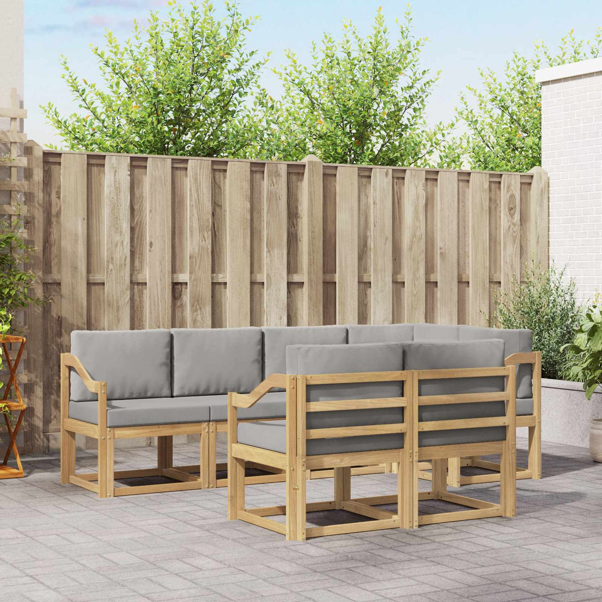 Buiten bankenset met kussen 7 pcs Wit en Lichtgrijs is nu te koop bij PeponiXL, paradijselijk wonen!