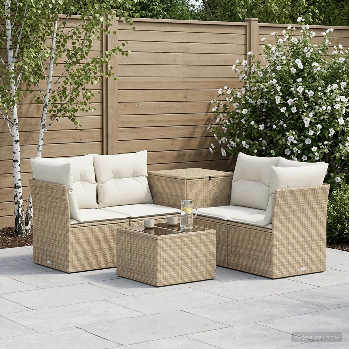 Bankstel 6 st Beige en Crème Wit Poly Rattan en Staal is nu te koop bij PeponiXL, paradijselijk wonen!