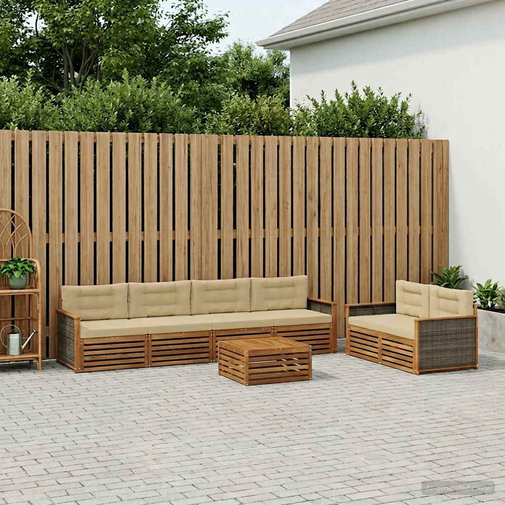 Buiten bankenset met kussen 7 pcs Natuurlijk en Beige is nu te koop bij PeponiXL, paradijselijk wonen!