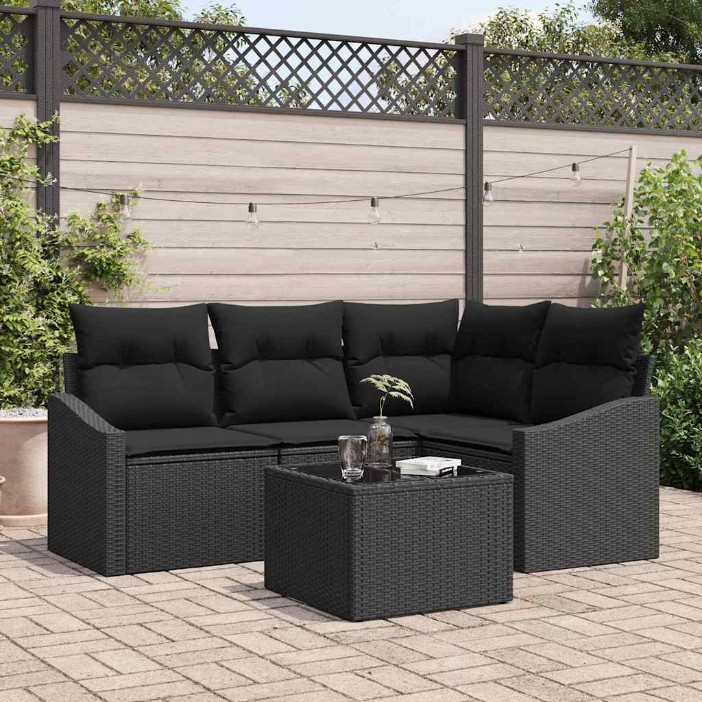 Tuinbankenset met kussen met opslag 5 pcs Zwart poly rattan is nu te koop bij PeponiXL, paradijselijk wonen!