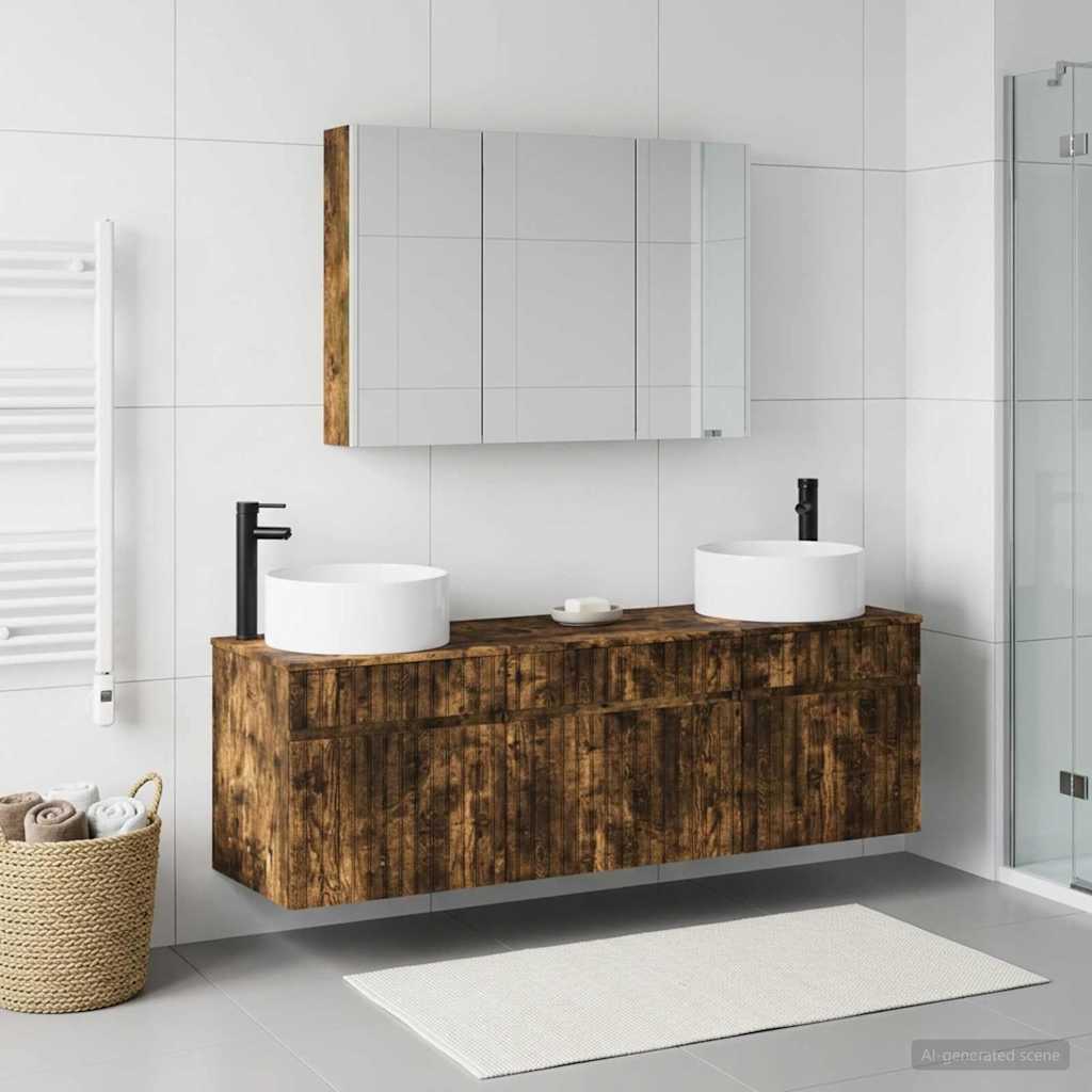 Badkamerkastenset 4 st Gerookt eiken Bewerkt hout is nu te koop bij PeponiXL, paradijselijk wonen!