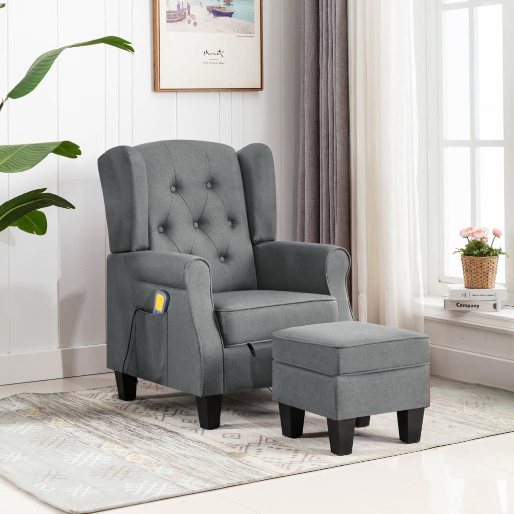 Massagestoel met voetenbankje stof lichtgrijs is nu te koop bij PeponiXL, paradijselijk wonen!