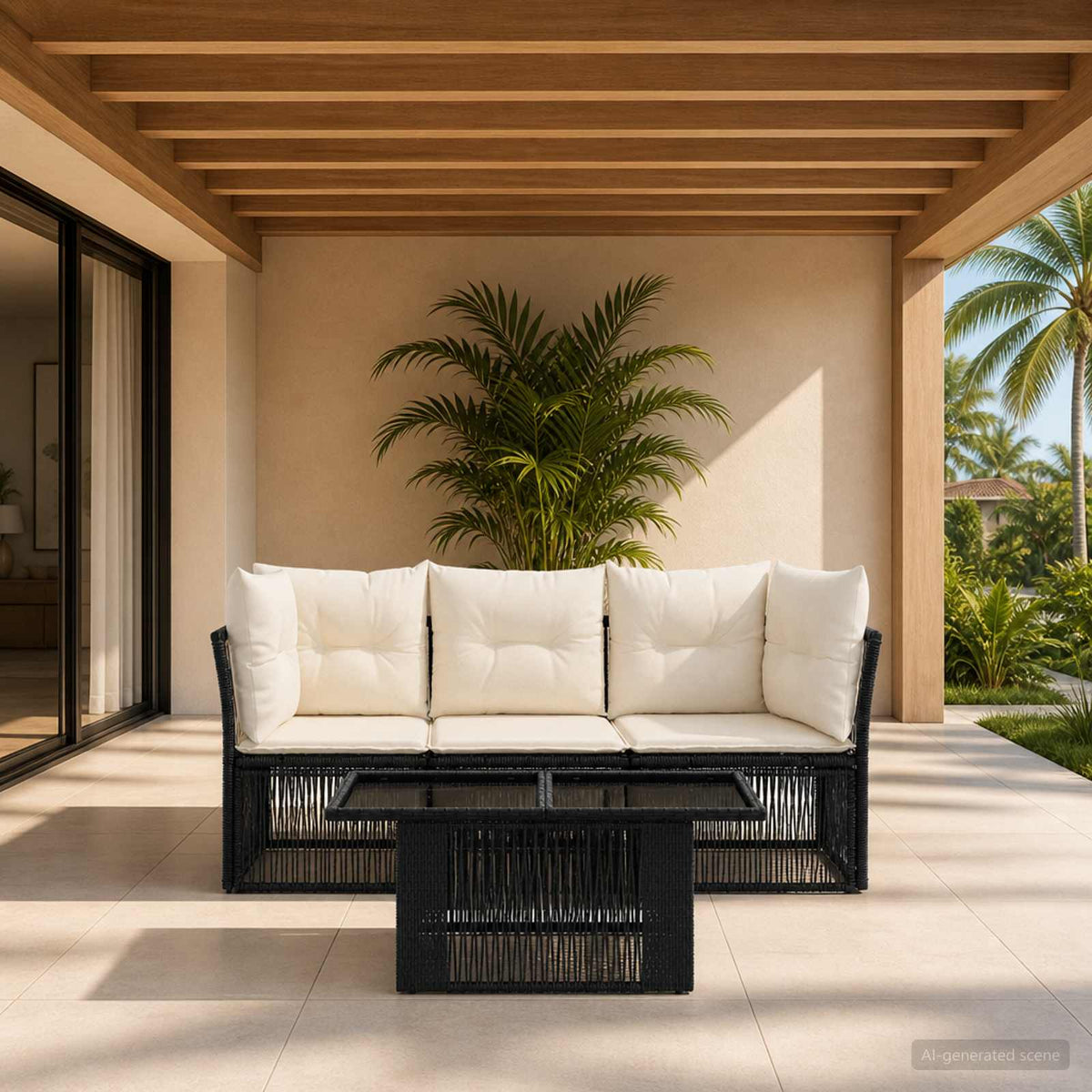 Tuinbankenset 4 st Zwart poly rattan is nu te koop bij PeponiXL, paradijselijk wonen!