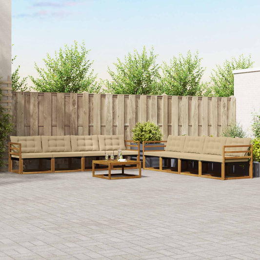 Buiten bankenset met kussen 9 pcs Natuurlijk en Beige is nu te koop bij PeponiXL, paradijselijk wonen!