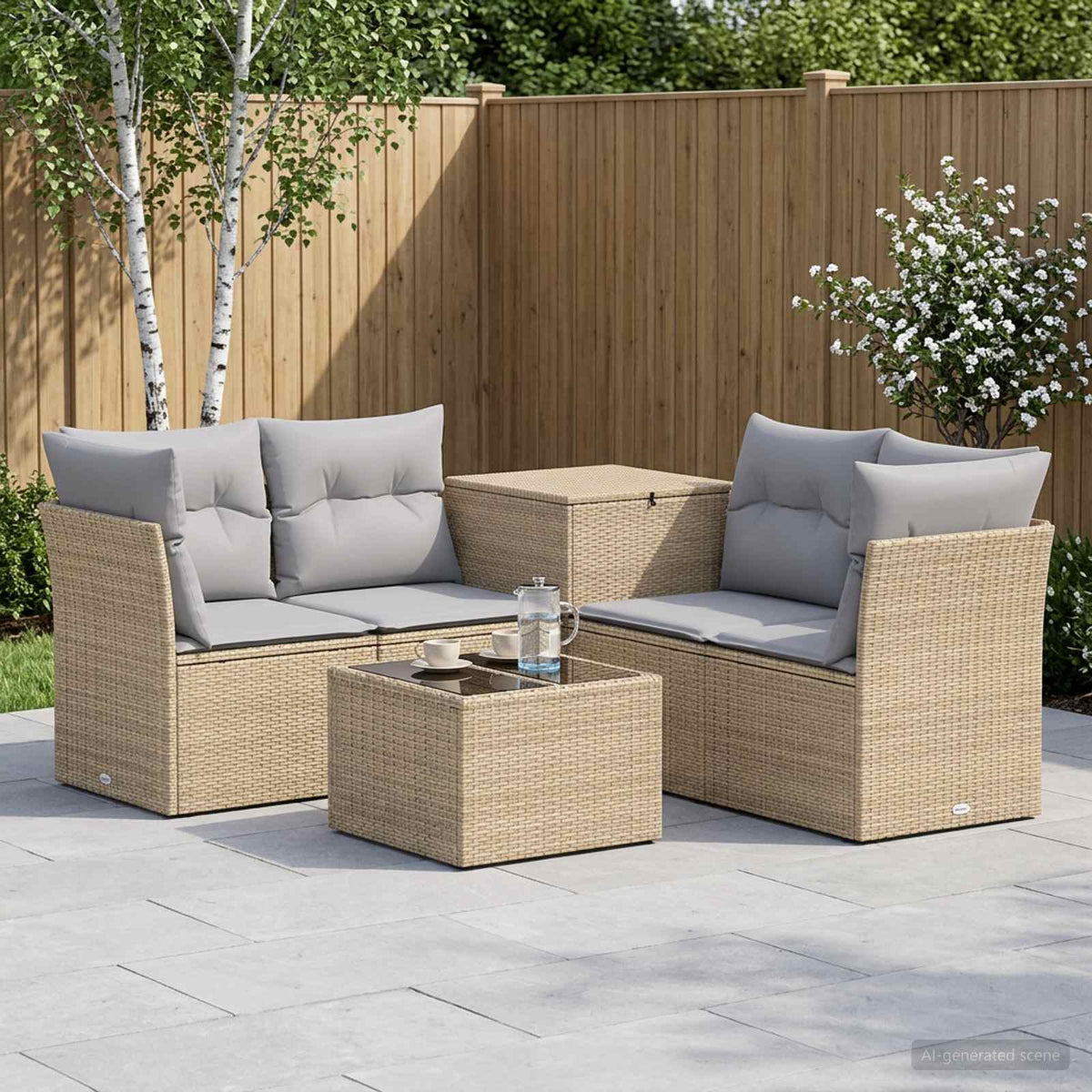 Bankstel 6 st Beige en Licht Grijs Poly Rattan en Staal is nu te koop bij PeponiXL, paradijselijk wonen!