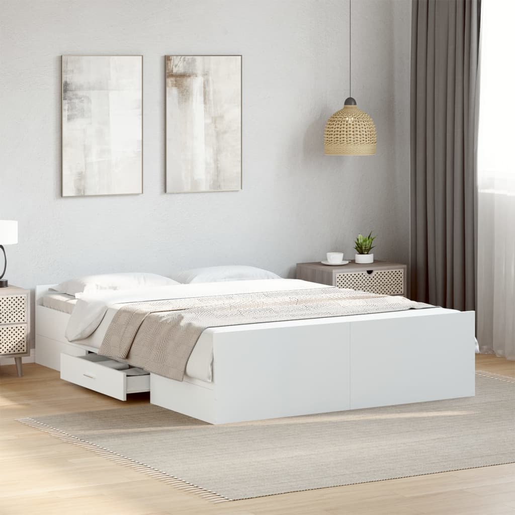 Bedframe met lades bewerkt hout wit 140x190 cm is nu te koop bij PeponiXL, paradijselijk wonen!