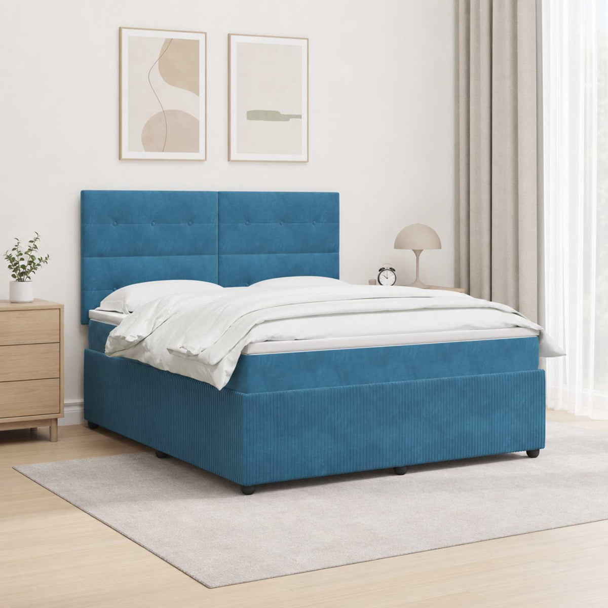 LED Boxspring Bed met Matras Blauw 180 x 200 cm Fluweel is nu te koop bij PeponiXL, paradijselijk wonen!