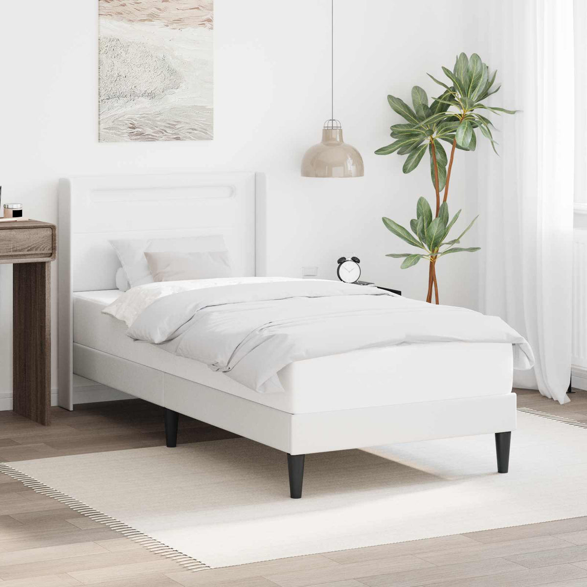 Bedframe met LED-stripverlichting Wit 90 x 190 cm Kunstleer is nu te koop bij PeponiXL, paradijselijk wonen!