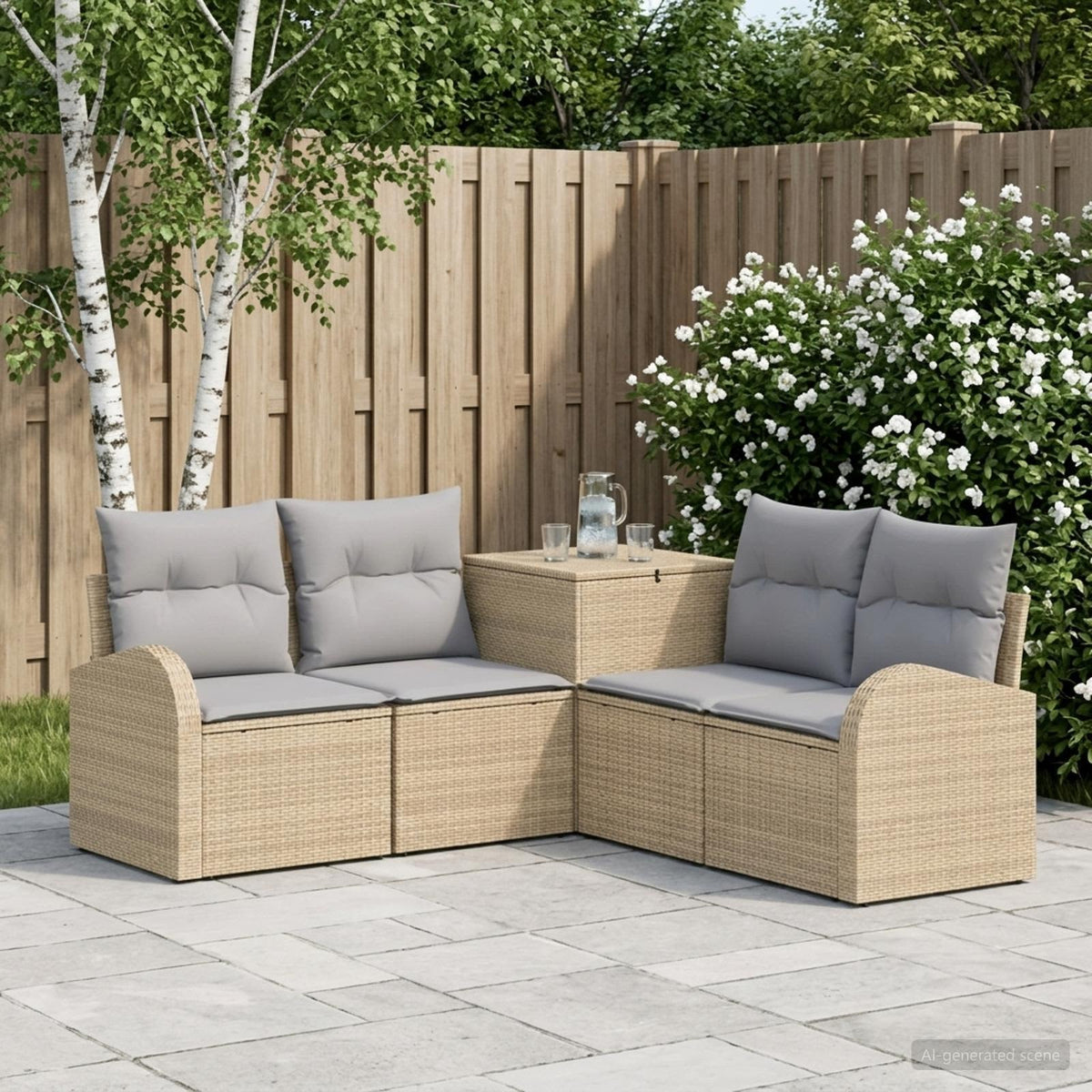 Bankstel 5 st Beige en Licht Grijs Poly Rattan en Staal is nu te koop bij PeponiXL, paradijselijk wonen!