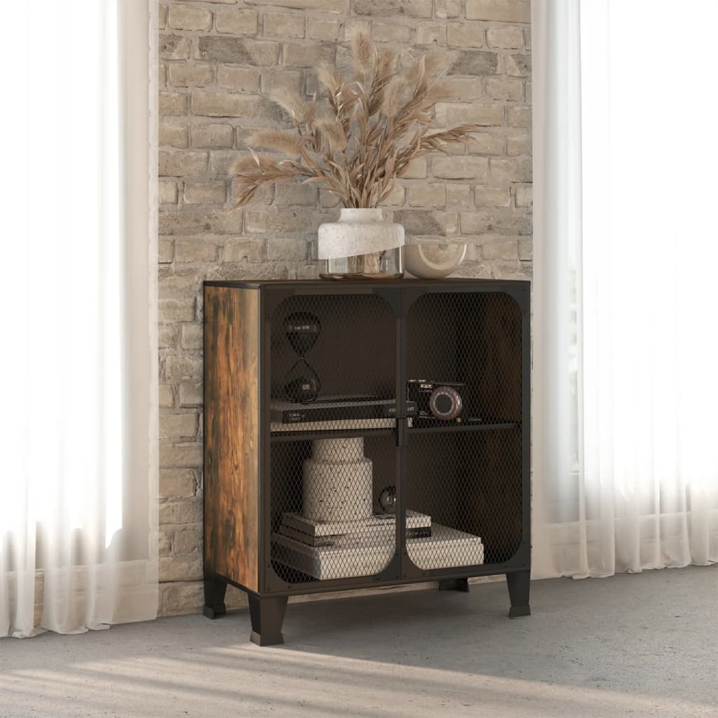 Opbergkast 72x36x82 cm metaal en MDF rustiek bruin is nu te koop bij PeponiXL, paradijselijk wonen!