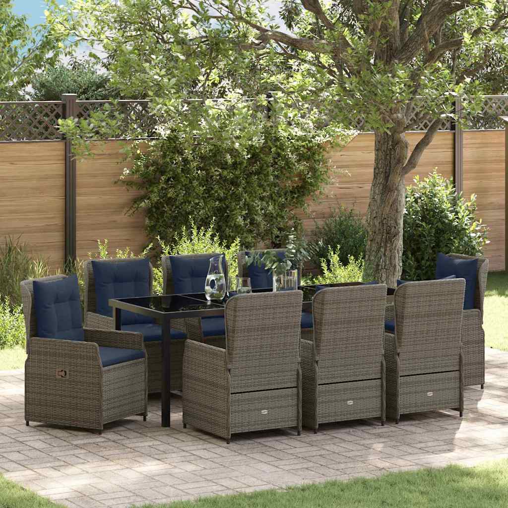 Tuin Eetset met kussen 9 pcs Grijs Poly riet is nu te koop bij PeponiXL, paradijselijk wonen!