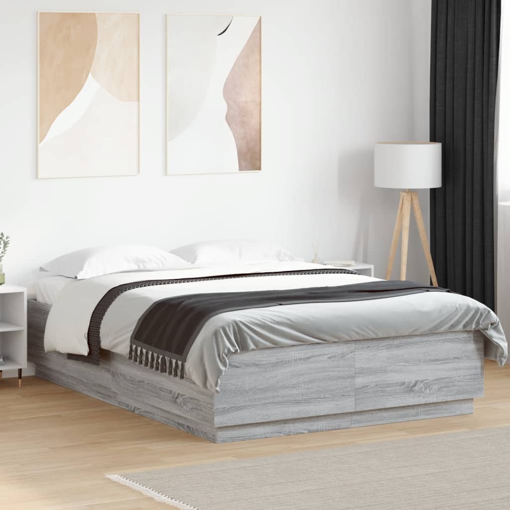 Bedframe met LED-verlichting grijs sonoma eiken 150x200 cm is nu te koop bij PeponiXL, paradijselijk wonen!
