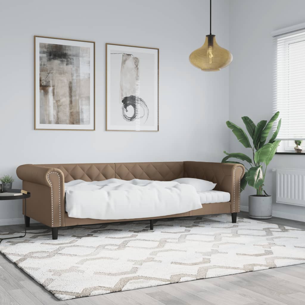 Slaapbank 80x200 cm kunstleer cappuccinokleurig is nu te koop bij PeponiXL, paradijselijk wonen!