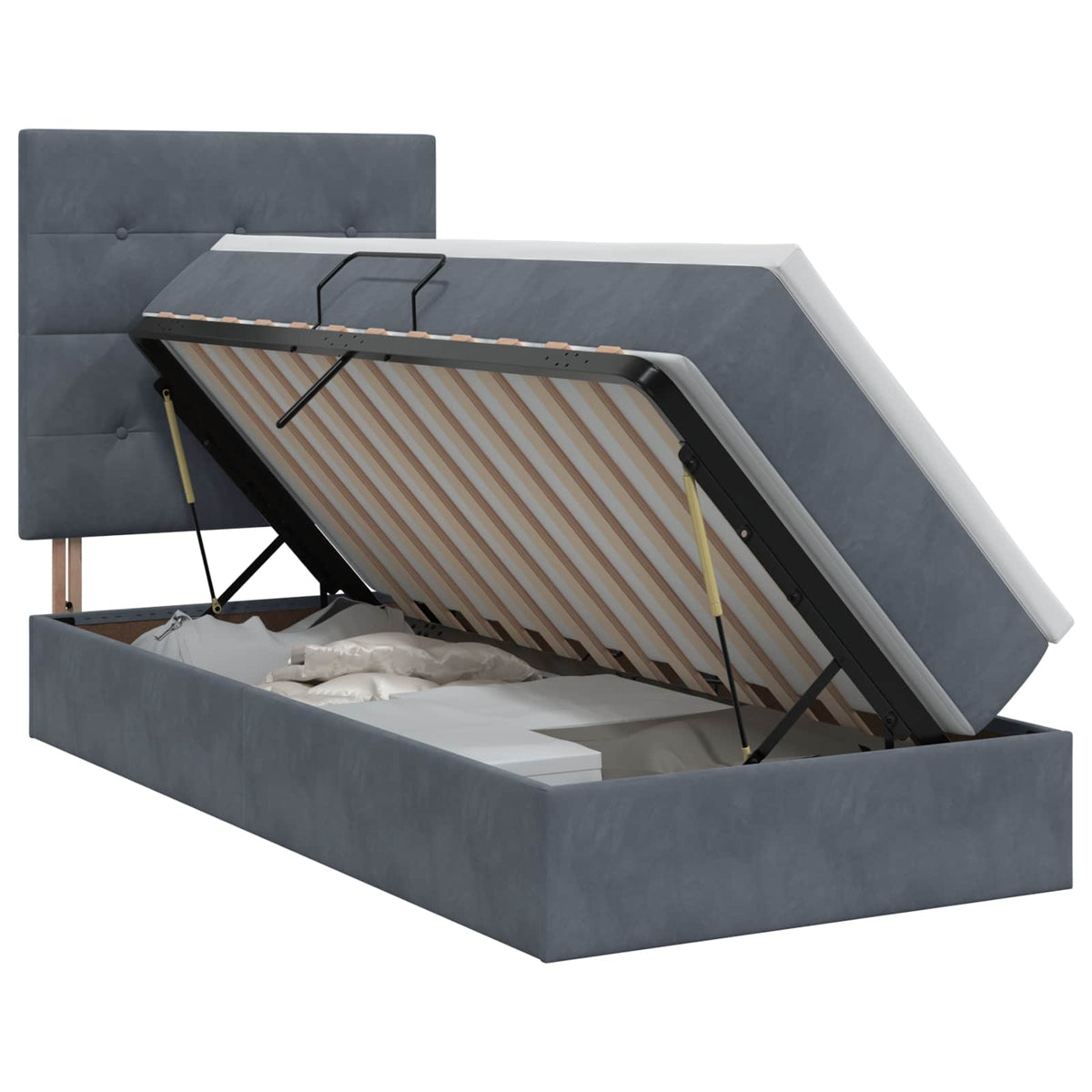 Opslag bed met matras Donkergrijs 90 x 200 cm Fluweel is nu te koop bij PeponiXL, paradijselijk wonen!
