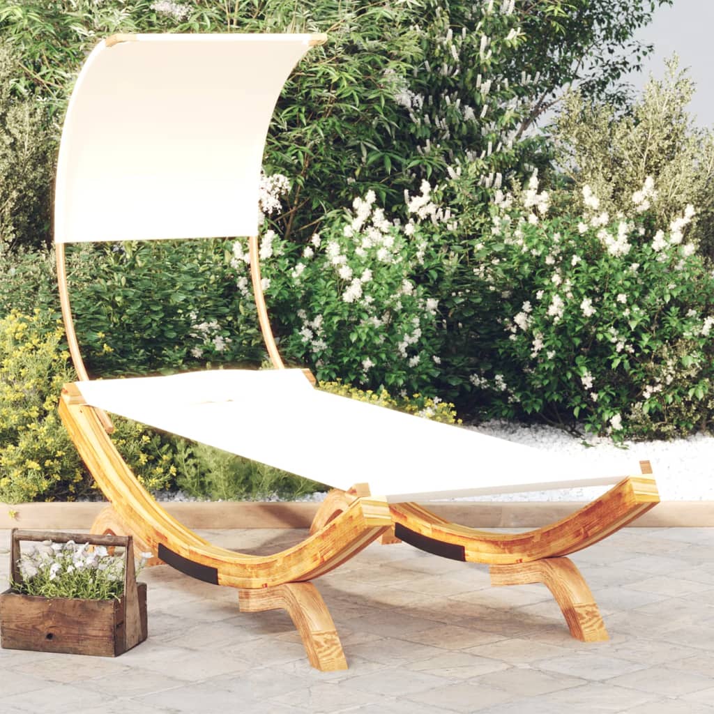 Loungebed met luifel 100x200x126 cm massief gebogen hout crème is nu te koop bij PeponiXL, paradijselijk wonen!