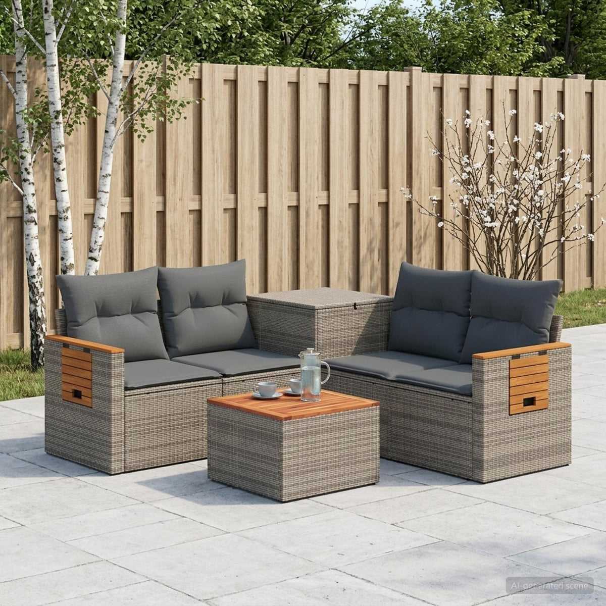 Bankstel 6 st Grijs en Donkergrijs Poly Rattan en Staal is nu te koop bij PeponiXL, paradijselijk wonen!