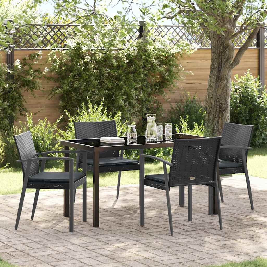 Tuin eettafelset 5 pcs Zwart en Grijs PE Rattan is nu te koop bij PeponiXL, paradijselijk wonen!