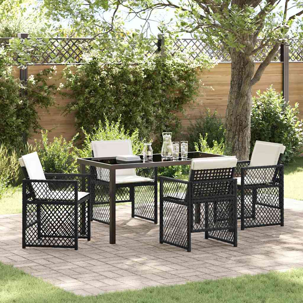 Tuin eettafelset 5 pcs Zwart poly rattan is nu te koop bij PeponiXL, paradijselijk wonen!