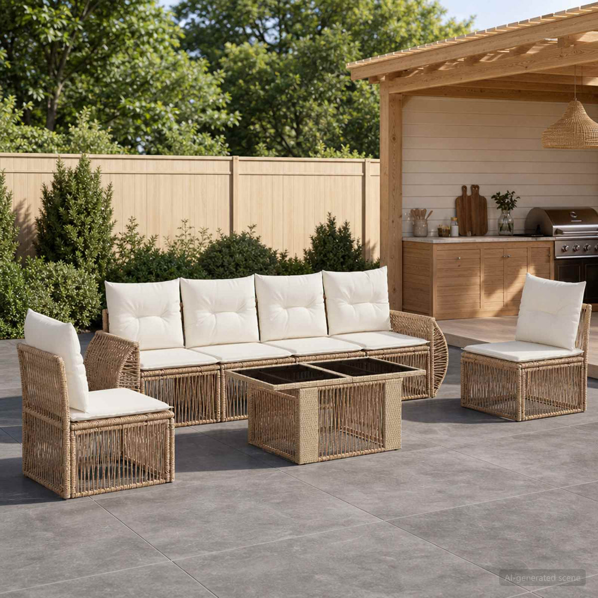 Tuinbankenset 7 st Beige en Crème Wit poly rattan is nu te koop bij PeponiXL, paradijselijk wonen!