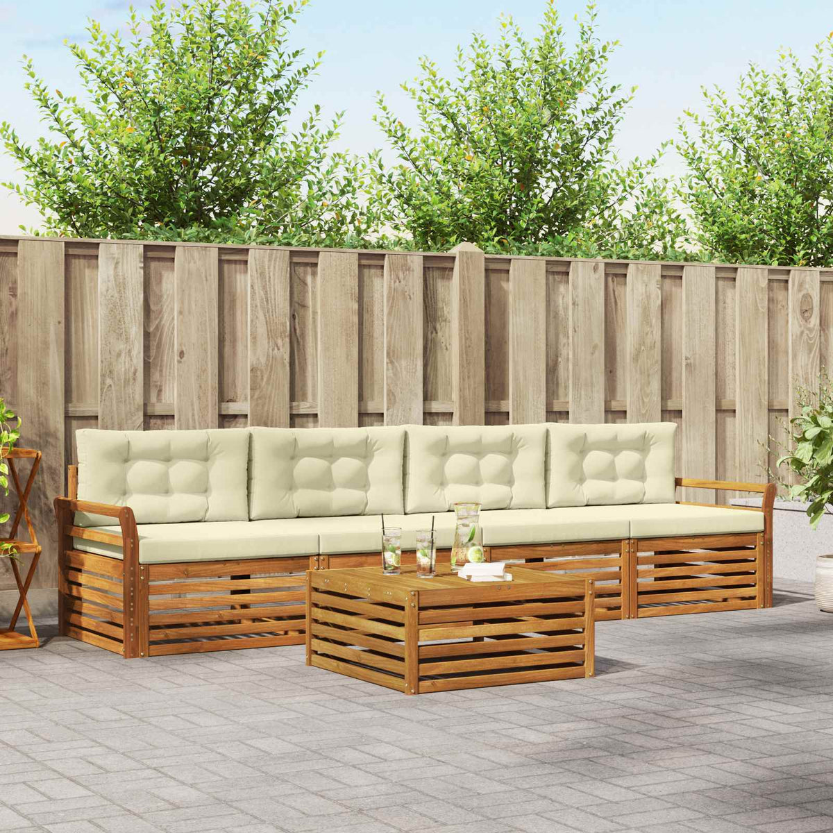 Buiten bankenset met kussen 5 pcs Natuurlijk en Crème is nu te koop bij PeponiXL, paradijselijk wonen!