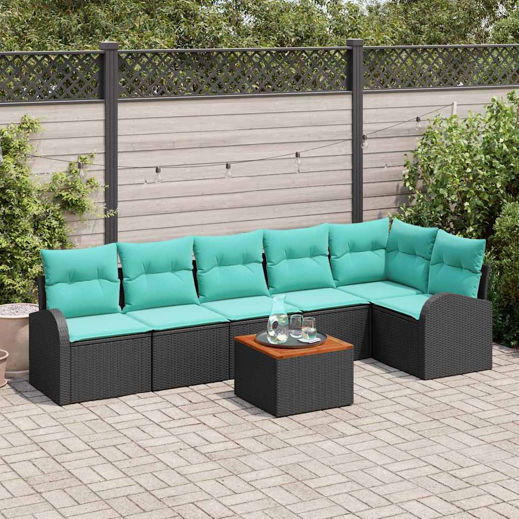 Tuinbankenset met opslag 7 pcs Zwart en Turquoise poly rattan is nu te koop bij PeponiXL, paradijselijk wonen!