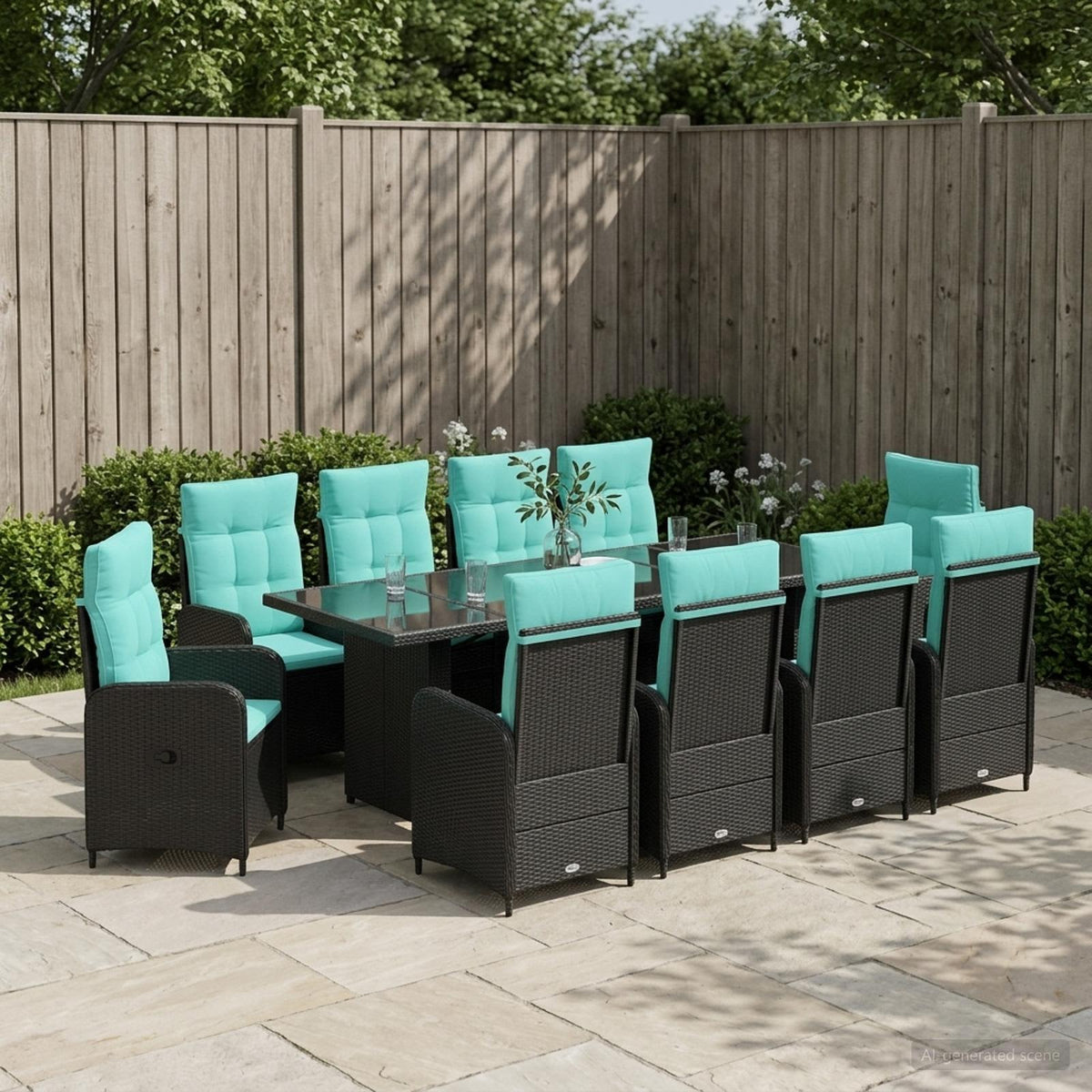 Buiten eettafelset 11 st Zwart en Turquoise poly rattan is nu te koop bij PeponiXL, paradijselijk wonen!