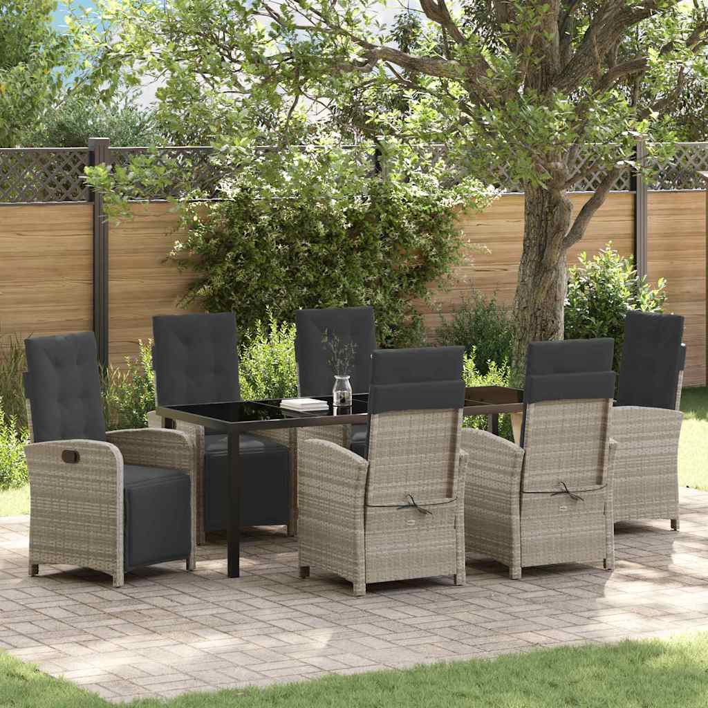 Tuin eettafelset met kussen 7 pcs Lichtgrijs poly rattan is nu te koop bij PeponiXL, paradijselijk wonen!