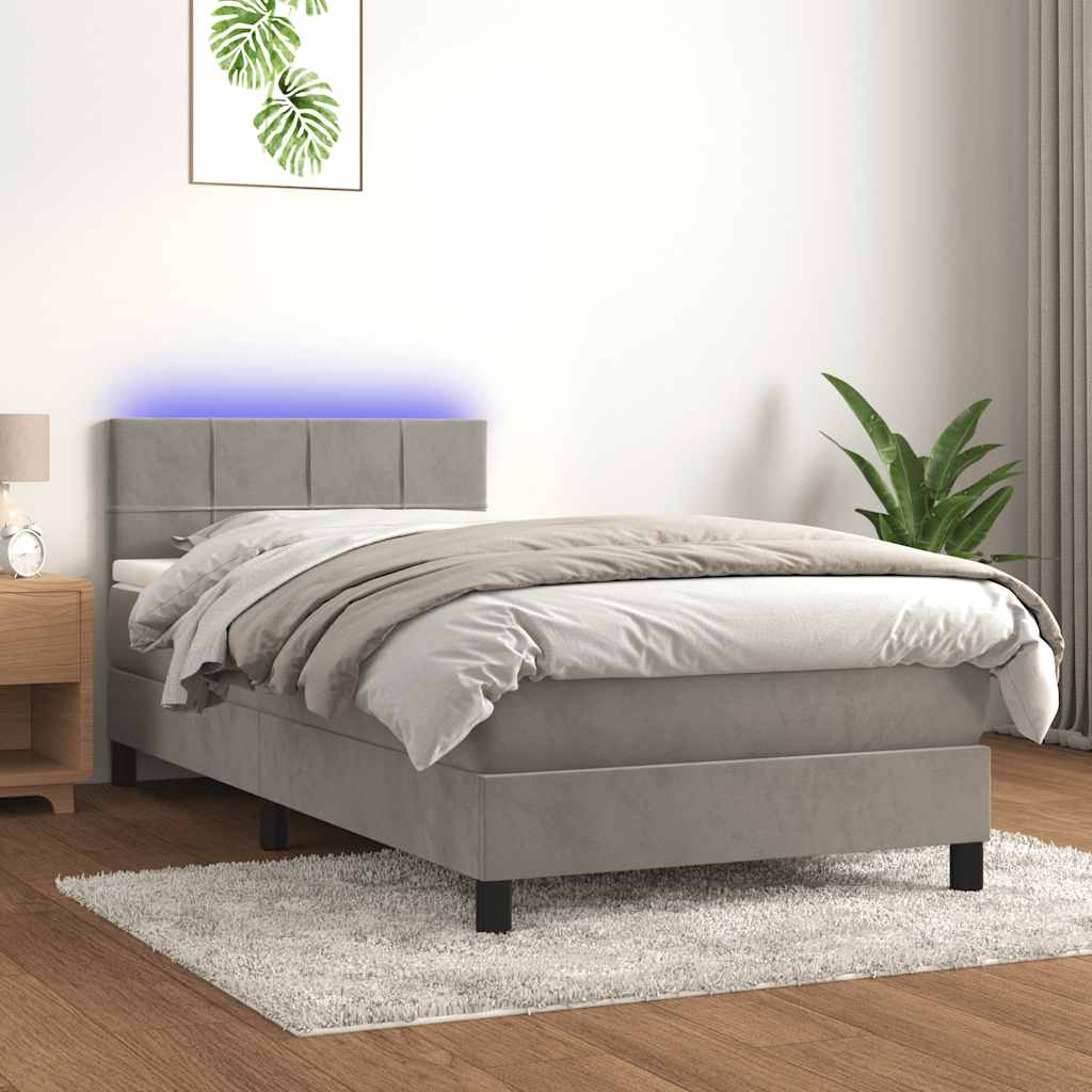 Boxspring met matras en LED fluweel lichtgrijs 80x200 cm is nu te koop bij PeponiXL, paradijselijk wonen!