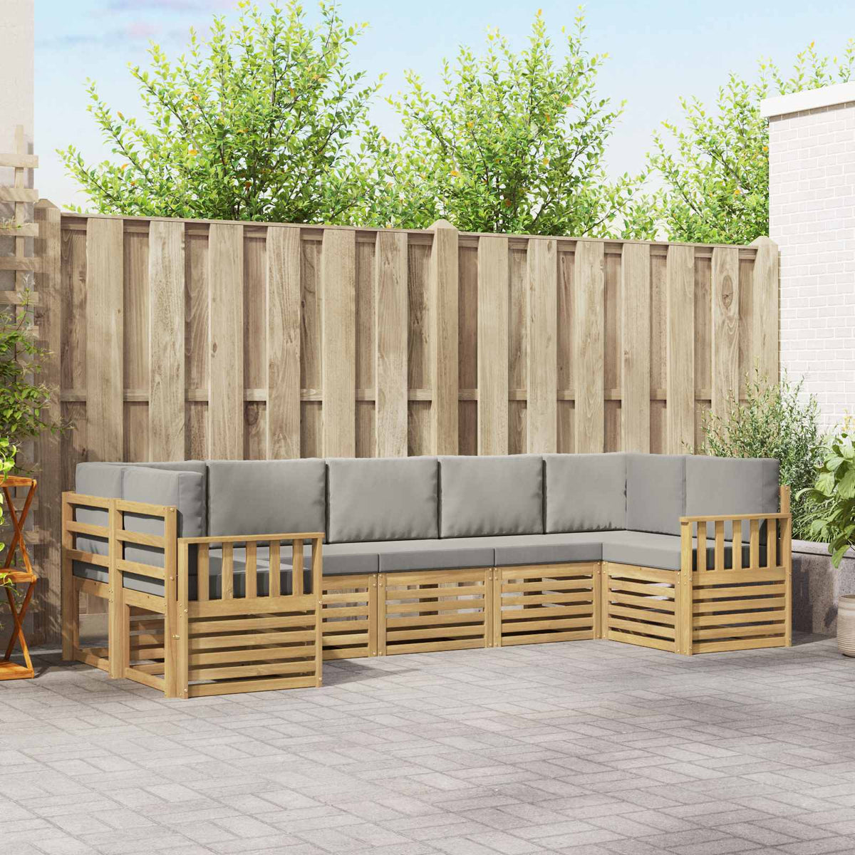 Buiten bankenset 6 pcs Wit en Lichtgrijs 304 x 128,5 x 73 cm is nu te koop bij PeponiXL, paradijselijk wonen!