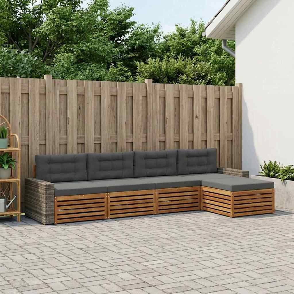 Buiten bankenset 5 pcs Natuurlijk en Antraciet Polyester is nu te koop bij PeponiXL, paradijselijk wonen!