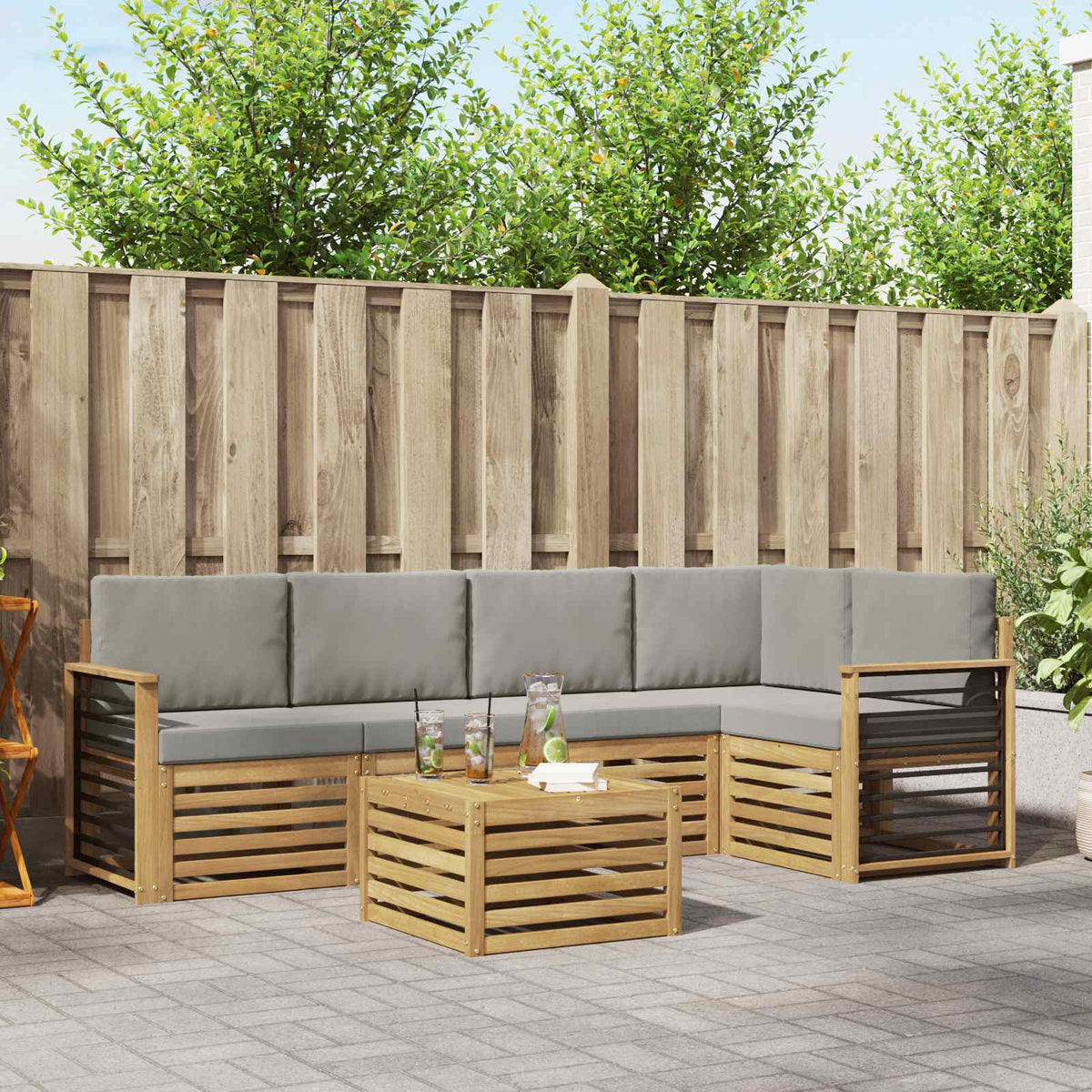 Buiten bankenset 6 pcs Wit en Lichtgrijs 59 x 59 x 37 cm is nu te koop bij PeponiXL, paradijselijk wonen!