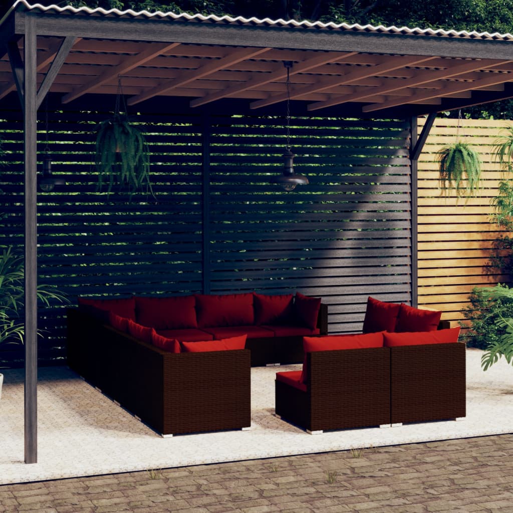 12-delige Loungeset met kussens poly rattan bruin is nu te koop bij PeponiXL, paradijselijk wonen!