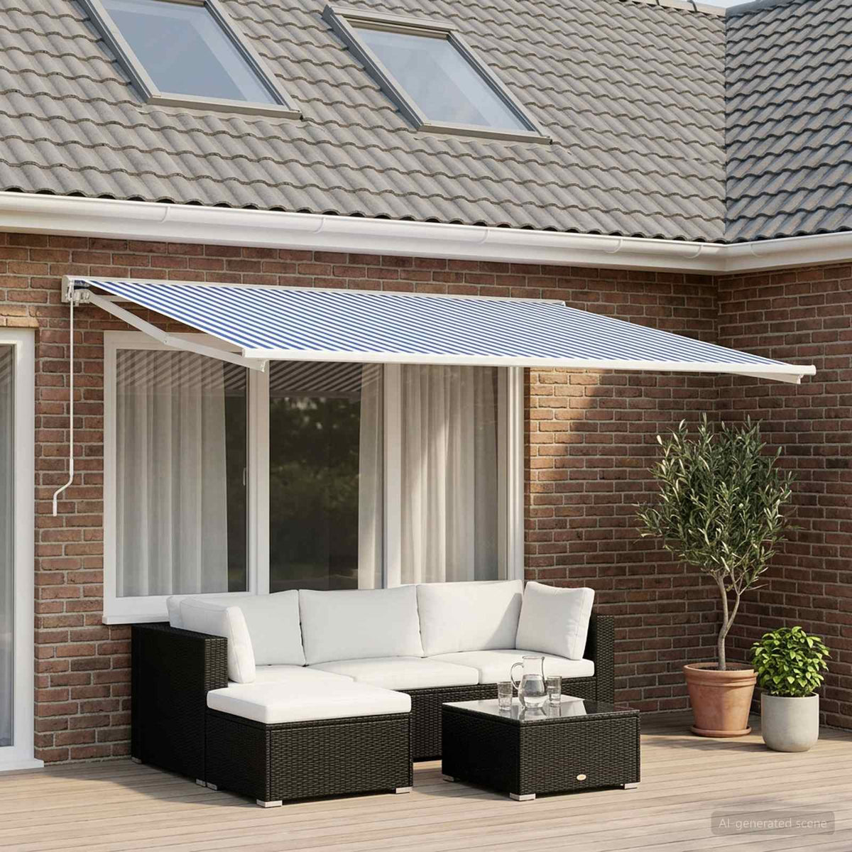 Vervangingsdoek voor zonnescherm Blauw en Wit 350 x 200 cm is nu te koop bij PeponiXL, paradijselijk wonen!