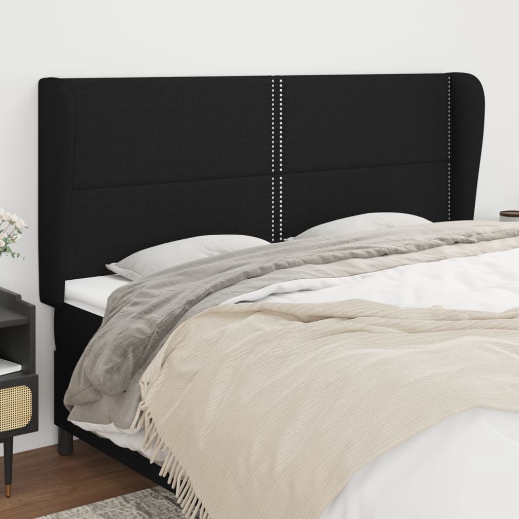 Hoofdbord met randen 163x23x118/128 cm stof zwart is nu te koop bij PeponiXL, paradijselijk wonen!
