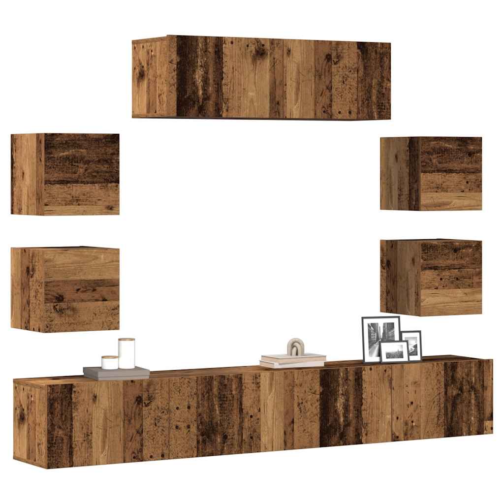 7-delig Tv-meubelset wandmontage bewerkt hout oud houtkleurig is nu te koop bij PeponiXL, paradijselijk wonen!