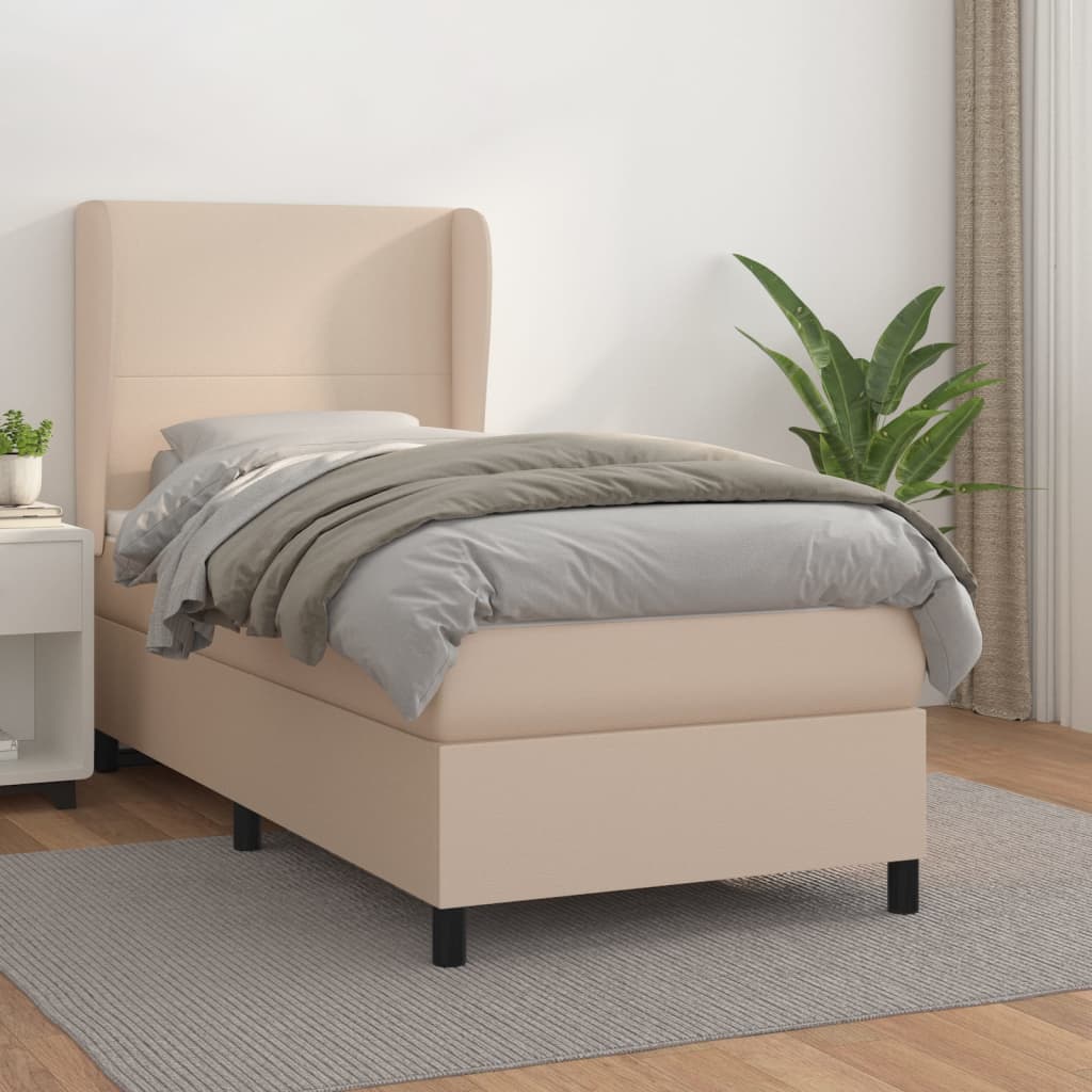 Boxspring met matras kunstleer cappuccinokleurig 90x200 cm is nu te koop bij PeponiXL, paradijselijk wonen!