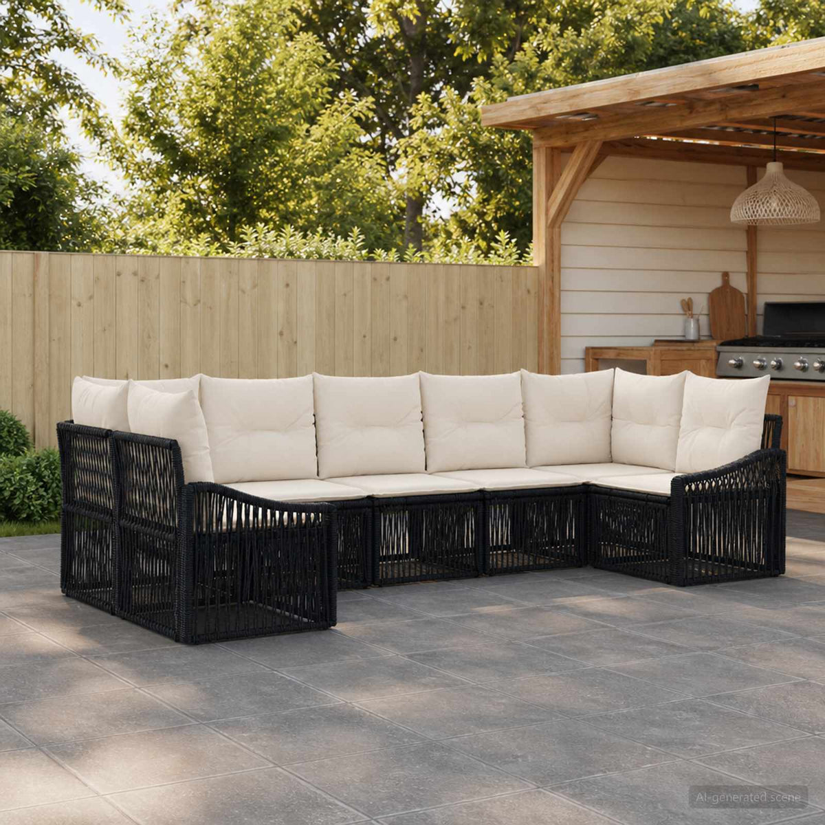 Tuinbankenset 7 st 7-Aantal zitplaatsen Zwart poly rattan is nu te koop bij PeponiXL, paradijselijk wonen!