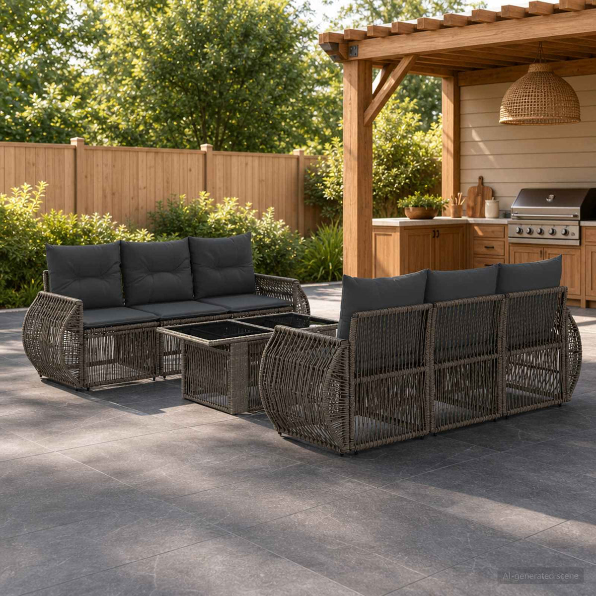 Tuinbankenset 7 st Grijs en Donkergrijs poly rattan is nu te koop bij PeponiXL, paradijselijk wonen!