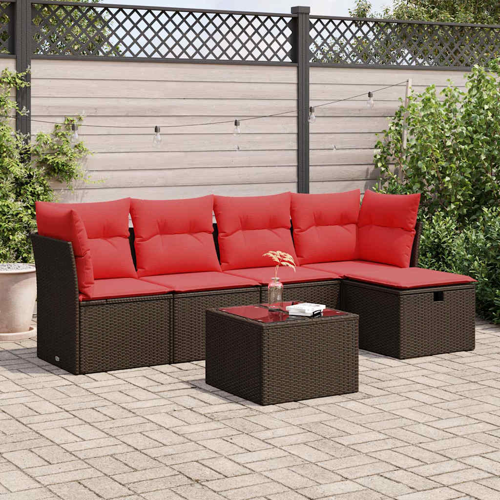6-delige Loungeset met kussens poly rattan bruin is nu te koop bij PeponiXL, paradijselijk wonen!