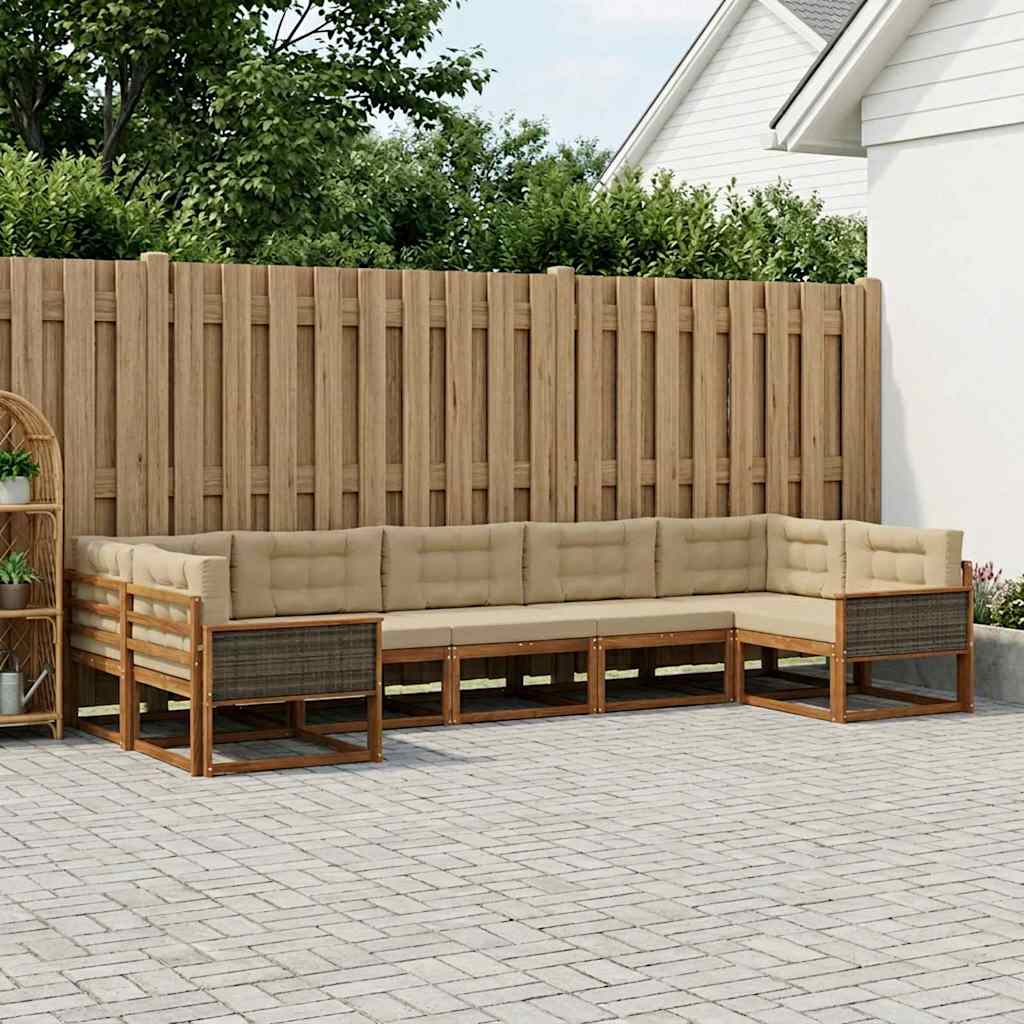 Buiten bankenset met kussen 7 pcs Natuurlijk en Beige is nu te koop bij PeponiXL, paradijselijk wonen!
