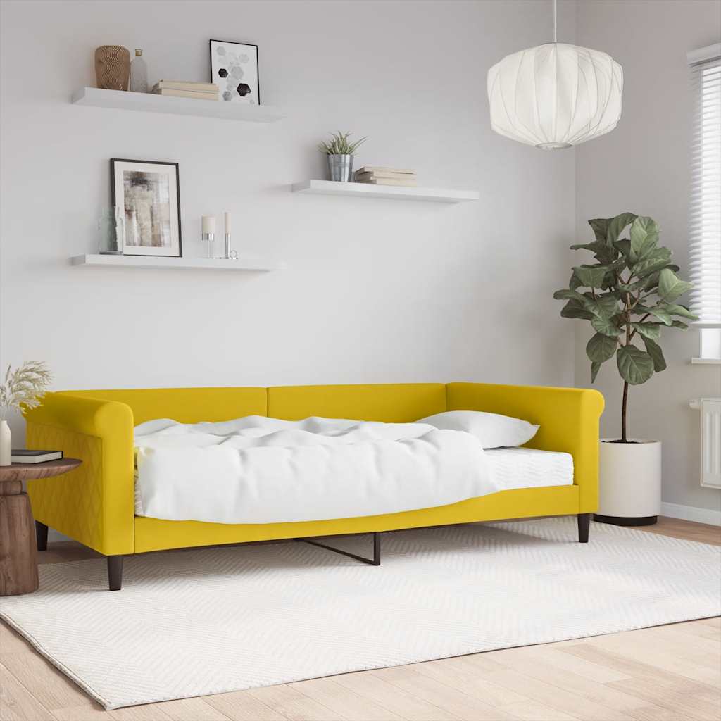 Slaapbank met matras 100x200 cm fluweel geel is nu te koop bij PeponiXL, paradijselijk wonen!