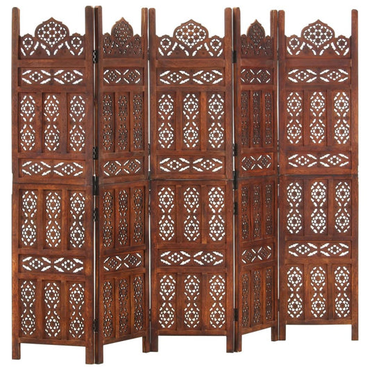 Kamerscherm 5 panelen handgesneden 200x165 cm mangohout bruin is nu te koop bij PeponiXL, paradijselijk wonen!