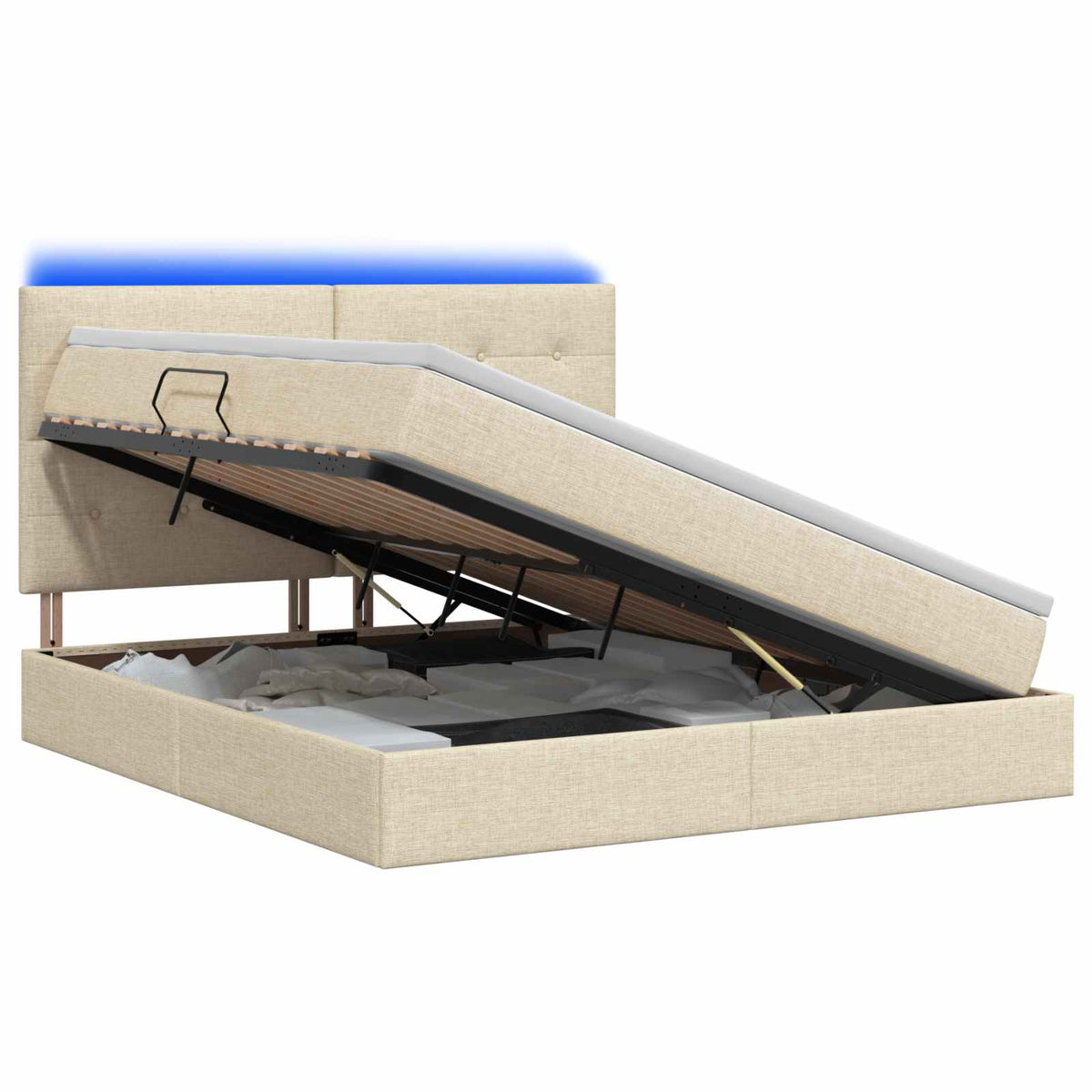 LED Opslagbed met Matras Crèmekleurig 140 x 200 cm Stof is nu te koop bij PeponiXL, paradijselijk wonen!